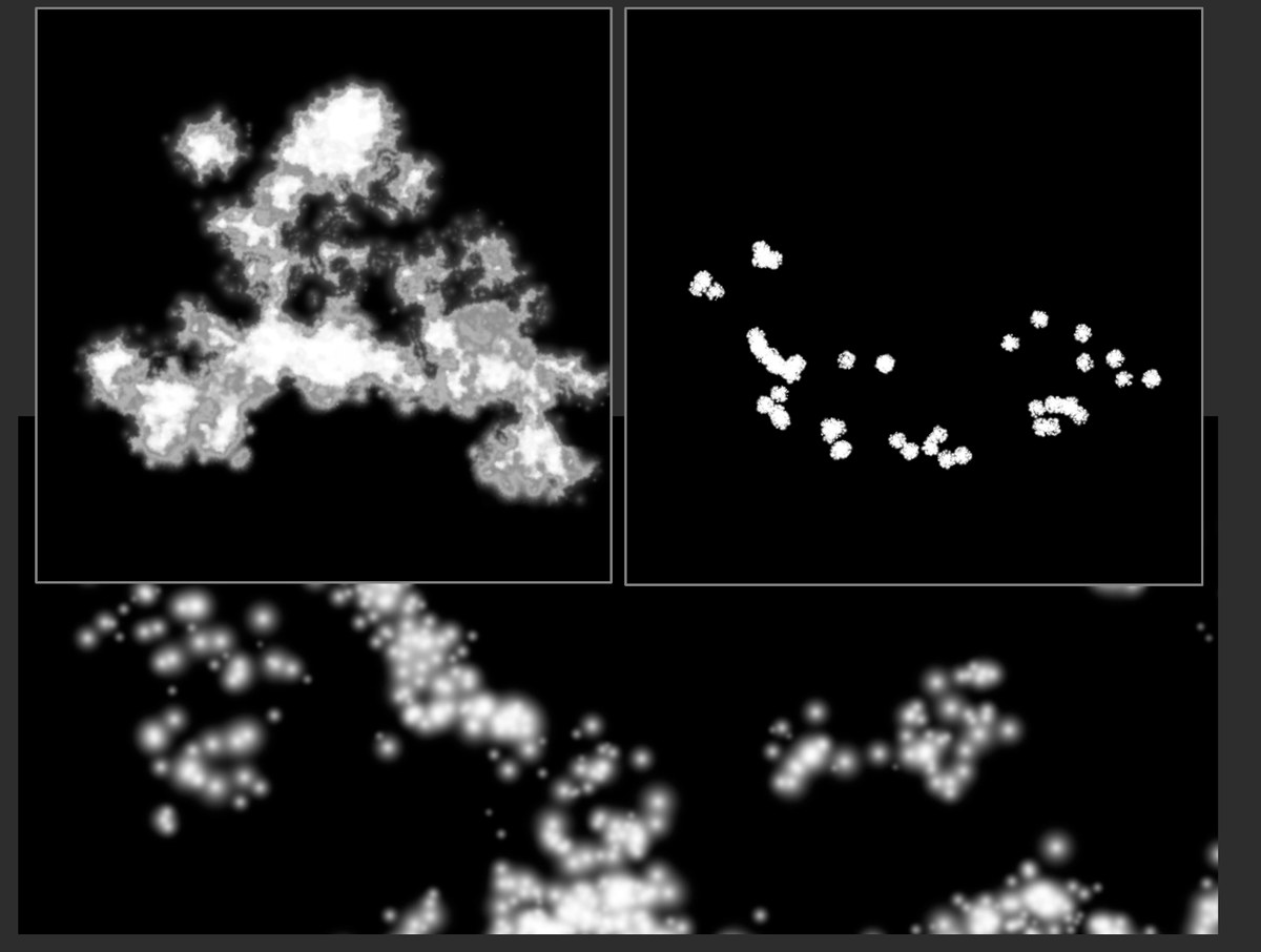 Black-and-white texture examples showing soft mask clusters, small scattered shapes, and blended circular patterns.